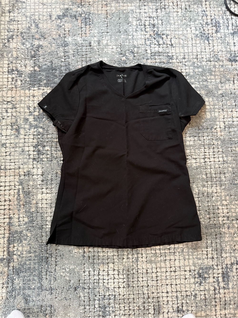 Jaanuu Women’s Black V-Neck Scrub Top with Chest Pocket
